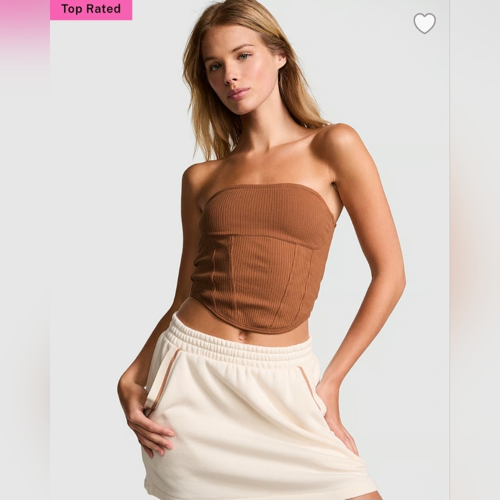 Brown Ribbed Cropped Corset Top - PINK Victoria's Secret